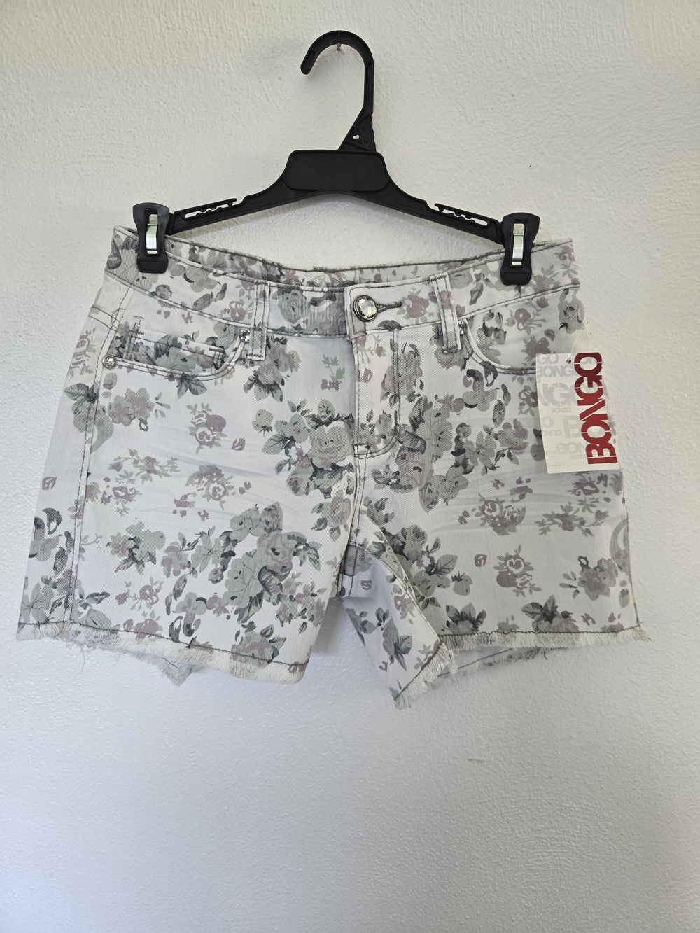 BONGO White Floral Denim Shorts with Gray And Lavender Flowers